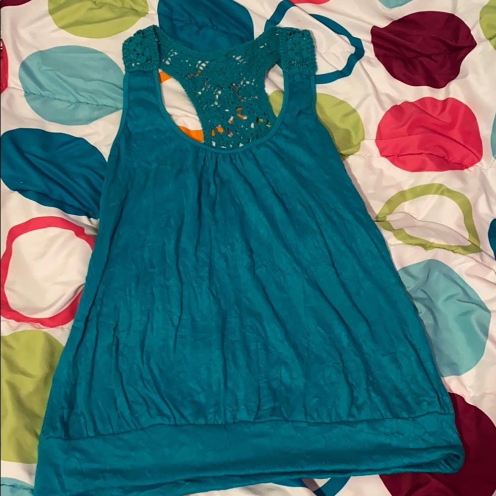 Teal lace tank top large FLOWY